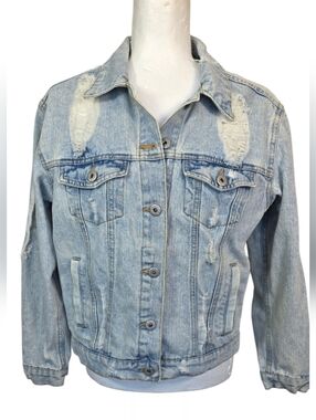 Highway Jeans Distressed Denim Jacket Size Small Light Wash Cropped Casual